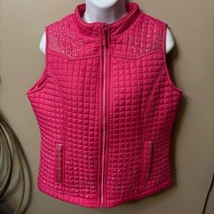 Pink Rhinestone Embellished Womens Western Flare Vest - Like New! Size M
